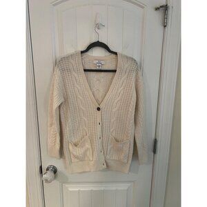 Magaschoni 100% Cashmere Cable Knit Cardigan Sweater Cream‎ Size XS